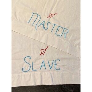 Clean Vintage PAIR Master & Slave Embroidered Cotton Standard QN Pillowcases